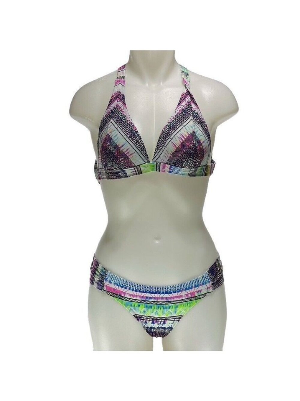Jessica Simpson Multicolor Geometric Bikini Set Small Halter Style